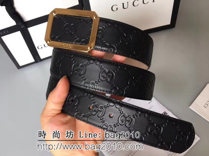 古馳CUCCI 雙面進口皮 四方鏤空拋光五金銅扣 款式百搭男士皮帶 GHG1254